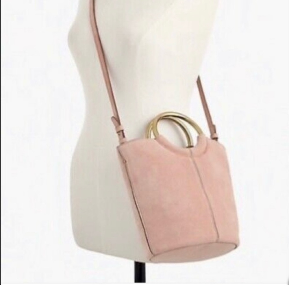 NWT J.Crew $180 Suede Crossbody Bucket Bag Pink